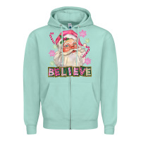 Seafoam Pink Believe Santa Christmas Zipper Hoodie - FaDigitalArtStudio