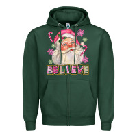 Sports Green Pink Believe Santa Christmas Zipper Hoodie - FaDigitalArtStudio