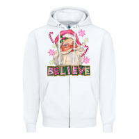 White Pink Believe Santa Christmas Zipper Hoodie - FaDigitalArtStudio