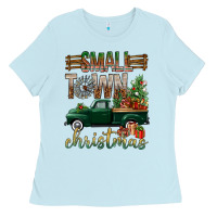 Baby Blue Small Town Christmas With Truck Ladies Tee - BundleAndBundleShop