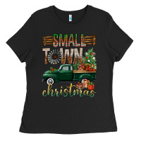 Black Small Town Christmas With Truck Ladies Tee - BundleAndBundleShop