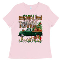 Bubblegum Pink Small Town Christmas With Truck Ladies Tee - BundleAndBundleShop