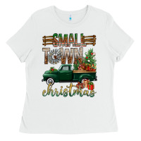 White Small Town Christmas With Truck Ladies Tee - BundleAndBundleShop