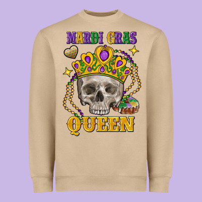 Skull Mardi Gras Queen Heavyweight Sweatshirt Designed By Fadigitalartstudio