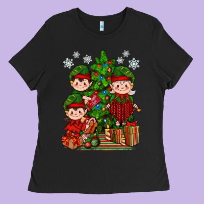 Mimi Elf, Mama Elf, Child Elf Christmas Ladies Tee Designed By Bundleandbundleshop