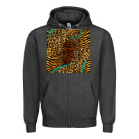 Charcoal Heather safari animals turquoise glitter seamless pattern Zipper Hoodie - BundleAndBundleShop
