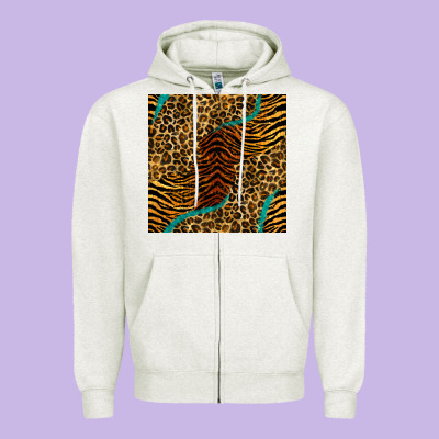 Safari Animals Turquoise Glitter Seamless Pattern Zipper Hoodie Designed By Bundleandbundleshop