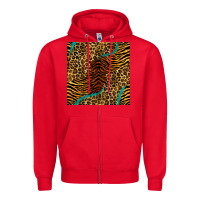 Red safari animals turquoise glitter seamless pattern Zipper Hoodie - BundleAndBundleShop