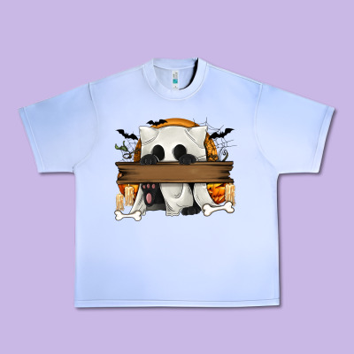 Personalized Halloween Ghost Cat Urban Heavy Tee Designed By Texasbilliewilder