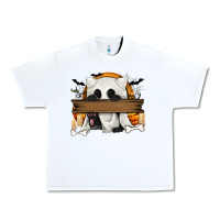 White Personalized Halloween Ghost Cat Urban Heavy Tee - texasbilliewilder