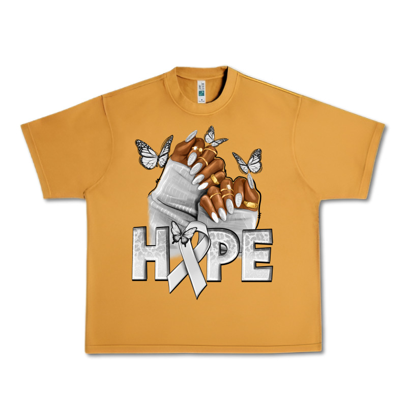 Hope White Ribbon Lung Cancer Nails Urban Heavy Tee by NancyCooperArtShop | Teevron
