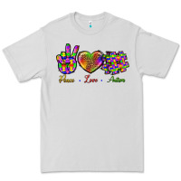 Dove Grey Peace Love Autism Premium Tee - BundleAndBundleShop