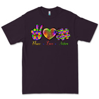 Plum Peace Love Autism Premium Tee - BundleAndBundleShop