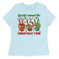 Baby Blue Rockin' Around The Christmas Tree Ladies Tee - BundleAndBundleShop