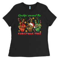 Black Rockin' Around The Christmas Tree Ladies Tee - BundleAndBundleShop