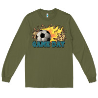 Army Green Game day Soccer leopard flames fireball Long Sleeve Tee - HowdyJamesFarm