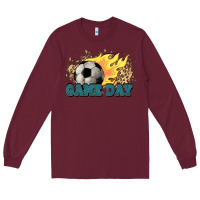 Burgundy Game day Soccer leopard flames fireball Long Sleeve Tee - HowdyJamesFarm