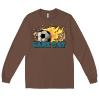 Chestnut Game day Soccer leopard flames fireball Long Sleeve Tee - HowdyJamesFarm