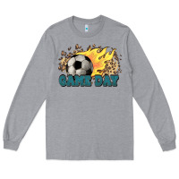 Heather Grey Game day Soccer leopard flames fireball Long Sleeve Tee - HowdyJamesFarm