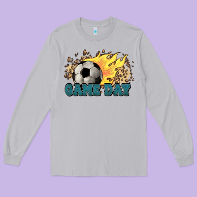 Game Day Soccer Leopard Flames Fireball Long Sleeve Tee Designed By Howdyjamesfarm