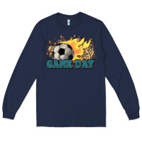 Navy Game day Soccer leopard flames fireball Long Sleeve Tee - HowdyJamesFarm