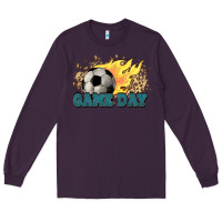 Plum Game day Soccer leopard flames fireball Long Sleeve Tee - HowdyJamesFarm