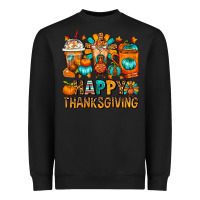 Black Happy Thanksgiving Coffee Cups Heavyweight Sweatshirt - FaDigitalArtStudio