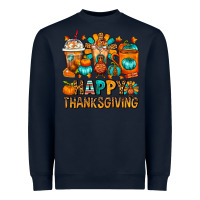 Navy Happy Thanksgiving Coffee Cups Heavyweight Sweatshirt - FaDigitalArtStudio