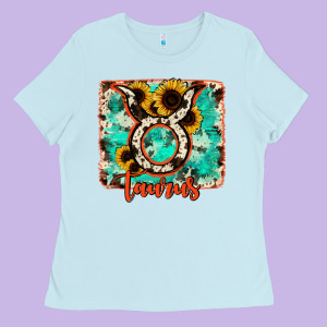 Taurus Turquoise Cowhide Ladies Tee Designed By Ranaportraitstore