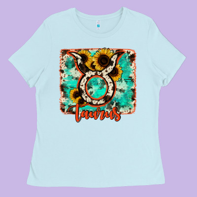 Taurus Turquoise Cowhide Ladies Tee Designed By Ranaportraitstore