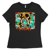 Black taurus turquoise cowhide Ladies Tee - RanaPortraitStore