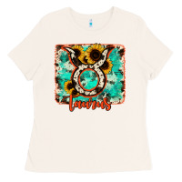 Bone taurus turquoise cowhide Ladies Tee - RanaPortraitStore