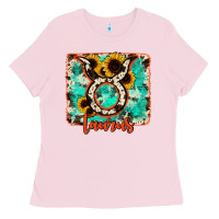 Bubblegum Pink taurus turquoise cowhide Ladies Tee - RanaPortraitStore