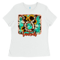 White taurus turquoise cowhide Ladies Tee - RanaPortraitStore