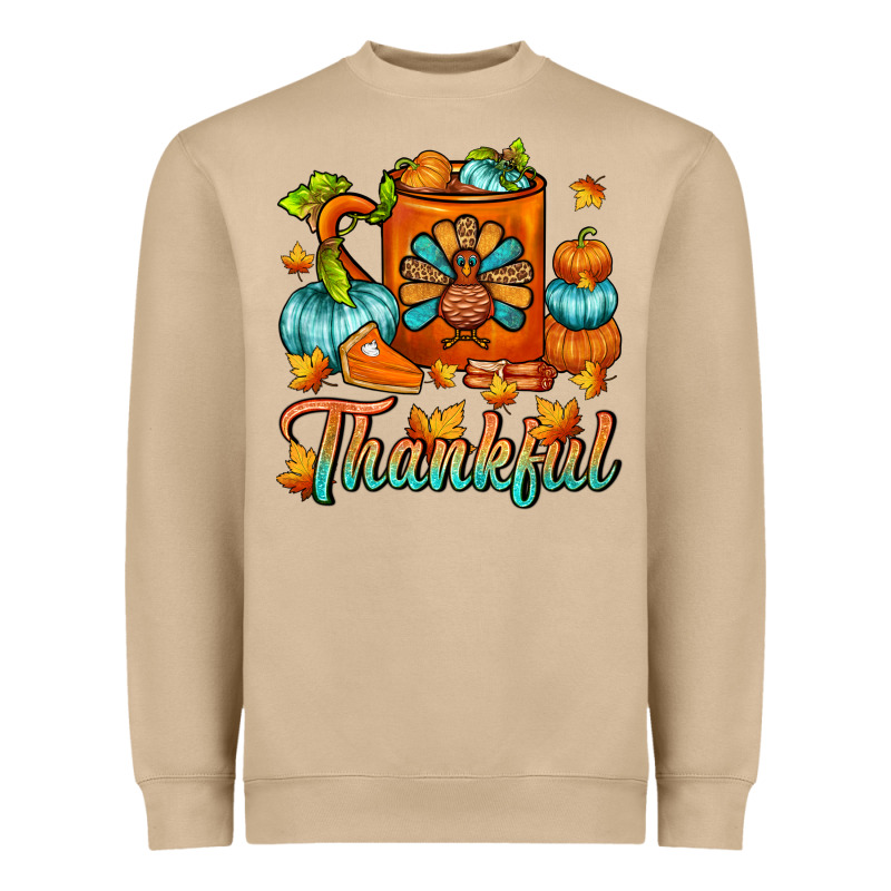 Thankful Thanksgiving Coffee Mug Heavyweight Sweatshirt by FaDigitalArtStudio | Teevron