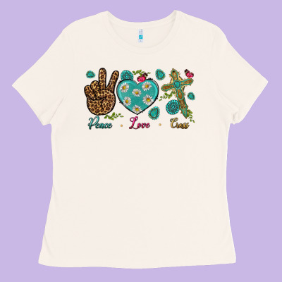 Peace Love Cross Ladies Tee Designed By Bundleandbundleshop