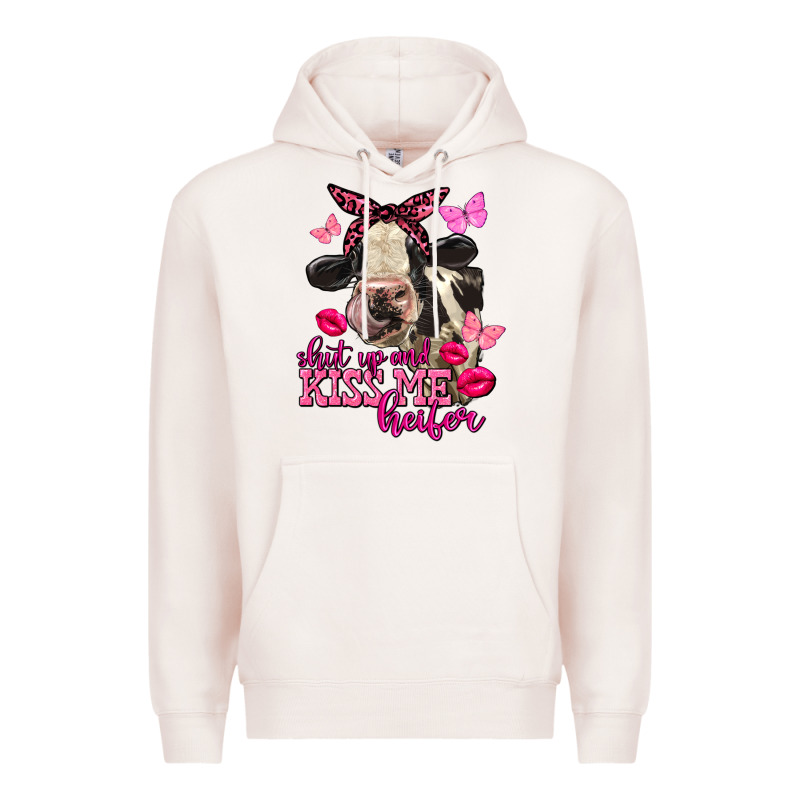 Valentine's Day Shut Up And Kiss Me Heifer Holstein Cow Premium Hoodie by FaDigitalArtStudio | Teevron