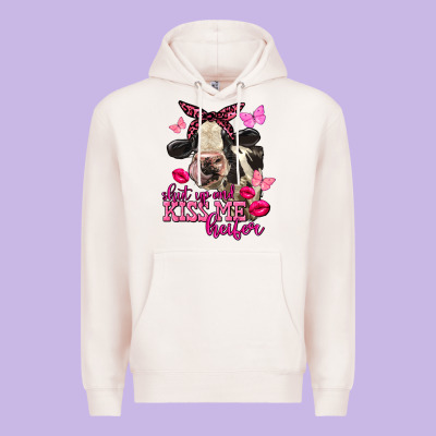 Valentine's Day Shut Up And Kiss Me Heifer Holstein Cow Premium Hoodie Designed By Fadigitalartstudio