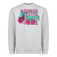 Heather Grey Cancer picked the wrong girl Breast Cancer Heavyweight Sweatshirt - FaDigitalArtStudio