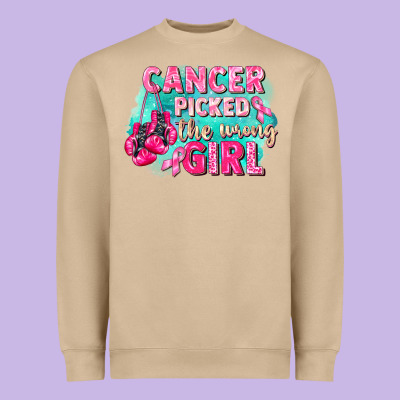 Cancer Picked The Wrong Girl Breast Cancer Heavyweight Sweatshirt Designed By Fadigitalartstudio