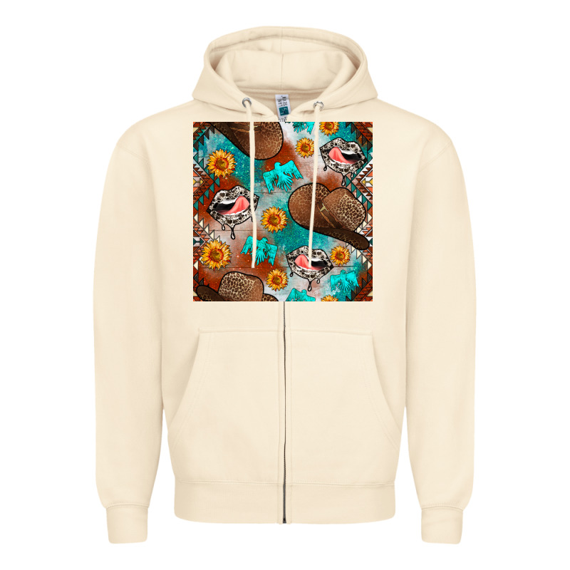 Western Cowboy Hat Seamless Pattern Zipper Hoodie by BundleAndBundleShop | Teevron