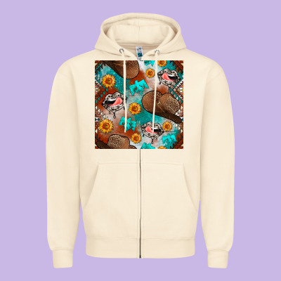 Western Cowboy Hat Seamless Pattern Zipper Hoodie Designed By Bundleandbundleshop
