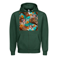 Sports Green western cowboy hat seamless pattern Zipper Hoodie - BundleAndBundleShop