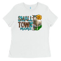 White Small Town Mama With Sheeps Ladies Tee - BundleAndBundleShop