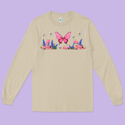 Butterflies And Flowers Long Sleeve Tee Designed By Tumblerdesignbyshophia