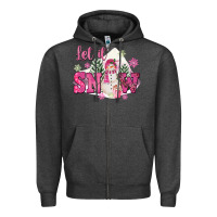 Charcoal Heather Let It Snow Pink Christmas Zipper Hoodie - FaDigitalArtStudio