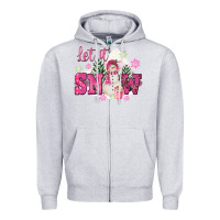 Heather Grey Let It Snow Pink Christmas Zipper Hoodie - FaDigitalArtStudio
