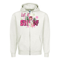 Oatmeal Heather Let It Snow Pink Christmas Zipper Hoodie - FaDigitalArtStudio