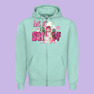 Let It Snow Pink Christmas Zipper Hoodie Designed By Fadigitalartstudio