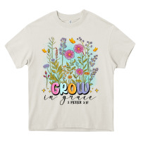 Cream grow in grace Heavy Core Tee - MaliasSmallBusiness